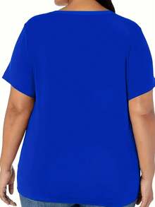 Nueva Camiseta de Moda para Mujer con Cuello Redondo 2026, Talla, Camiseta Casual de Manga Corta para Mujer, Diseño Versátil Listo para el Verano. - Azul - Ver 4
