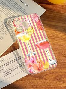 1pc Refreshing Striped Orange Slice & Slogan Pattern Soft Anti-Slip Phone Case, Suitable For IPhone 11/12/13/14/15/16 Pro Max - Multicolor - View 2