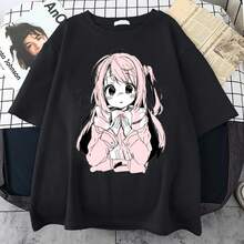 Women's 2026 Large T-Shirt With Anime And Cartoon Print, Kawaii Harajuku Style, Casual Streetwear, Loose Fit, Short Sleeve, Gothic Style - 黑色 - 查看 1