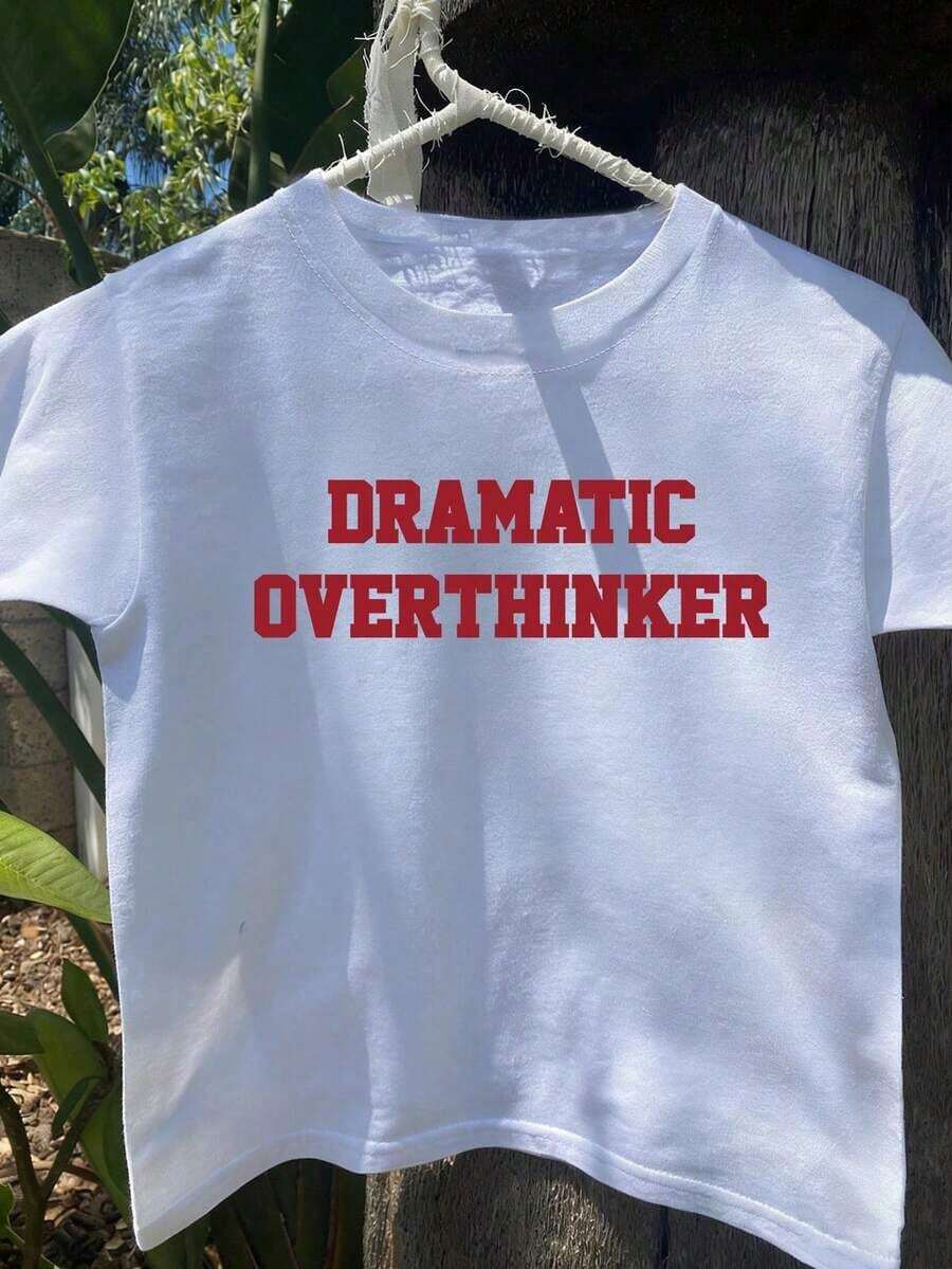 Camiseta de mujer de manga corta y cuello redondo con estampado de letras, casual de verano Ropa deportiva estilo Y2K, cuello redondo, 100% algodón, tejido suave, manga corta. - Blanco - Ver 1