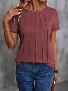 Camiseta De Manga Corta Con Pliegues Delanteros Y Prolongados Para Mujer - Rojo violeta - Ver 6