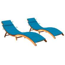 vidaXL 2 tumbonas de madera maciza de acacia con cojines, tumbonas plegables para jardín, tumbonas de madera, tumbonas para relajarse, tumbonas de ocio, tumbonas de playa, sillas de playa, muebles de jardín - azul - Ver 1