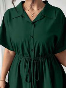 Vestido informal de estilo camisa de talla grande con detalles ricos - Verde Oscuro - Ver 7