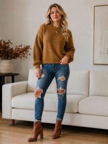 Women's Blouse Puff Sleeve Thick Round Neck Winter Knit - Unta - View 6