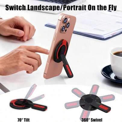 Multi-Functional Foldable Rotatable Phone Stand, Suitable For Office, Innovative Magnetic Design, 360-Degree Rotation, Double-Sided Magnetic Stand For Sports Use, With Press-Release Button Mechanism, Fits All Phone Models