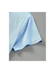 Camiseta Casual de Verano para Mujer YOCASA, con Cuello Redondo, Ajustada y de Manga Corta, con Estampado de Pintura al Óleo, Motivos Florales, de Corazones, de Cerezas y de Letras.Tela sencilla y casual, estilo deportivo, ideal para uso diario y citas de San Valentín.1 pieza, 180 g de peso, 95% poliéster, 5% spandex. - Azul - Ver 4