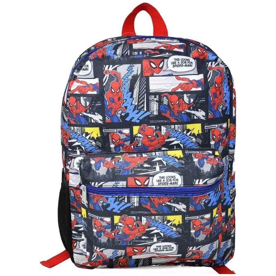 Marvel Bioworld Spiderman Comics 16" Kids Backpack Colorful Cartoon School Bag With Front Pocket & Side Mesh, - 彩色 - 查看 1