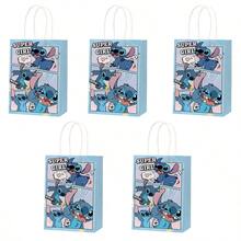 Set Of Five Cute Stitch Cartoon Pattern Gift Bags, Fresh Blue Color, Soft And Cute Design, Lively And Cute Pattern, Thick Texture, Suitable For Birthdays, Parties, Souvenirs And Other Scenes. Whether It Is For Gift Giving Or For Personal Use, It Is Very Atmospheric. - Multicolor - View 3