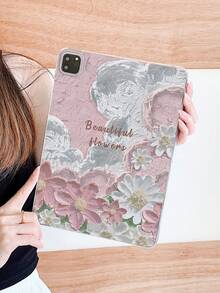 1pc 3D Impasto Oil Painting Floral Visual Effect Transparent Flat Protective Case, Covers, Vintage Soft Pink High-End Atmosphere Full-Body Anti-Fall Protective Case, Ins Art Style Slim Fit, Compatible With IPad Case, Compatible With IPad A16 Case, Fast Delivery, Suitable For Mother's Day, Valentine's Day, Girlfriend's Day, Birthday, Spring Season, Back To School Gifts, Daily Use - Clear - View 6
