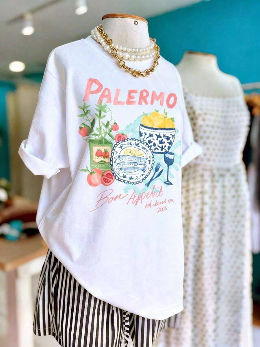 Mexican Basic Women's Plus Size Crew Neck T-Shirt For Leisure And Vacations, Made Of Comfortable And Breathable Fabric, Suitable For Spring And Summer Outings, Loose Fit Fits The Figure, Best Choice For Vacation Travel T-Shirt. Casual New Release - 白色 - 查看 1