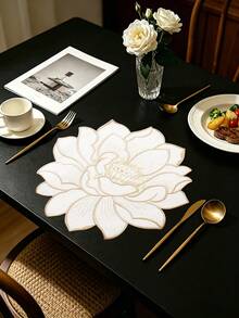 4/120pcs, Pink Lotus Embroidered Fabric Placemats, Waterproof & Oil-Resistant Table Mats, Washable & Odorless Bowl & Plate Pads, Suitable For Restaurant, Cafe, Homestay, Indoor & Outdoor Use, Fit For Festival, Party, Gathering, Birthday, Wedding, Dinner - Multicolor - View 10