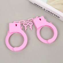 1pc Pink Rhinestone Handcuffs, Plush Faux Leather Couple Role Play Handcuffs, Suitable For Valentine's Date, Themed Costume, Stage Performance Prisoner Outfit, Party Accessory - Multicolor - View 5
