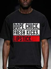 Premium Quality Graphic Tee, 100% Pure Cotton, Featuring A Lipstick Print And A Striking "Cool Girl Sneakers" Design. Unisex Short-Sleeved Crew Neck Style, Suitable For Casual Outings, Sports And Fitness, Lounging At Home, And As A Valentine's Day Gift. Vintage Tee Style. - 黑色 - 查看 3