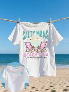 Salty Moms Women's Colorful And Comfortable Graphic T-Shirt, Beach Club T-Shirt, Fashionable Beach T-Shirt, Stylish Summer T-Shirt, Cute T-Shirts For Women - 風格 - 查看 1
