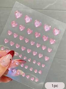 1pc Pink Heart-Shaped Crystal Sticker, 3D Acrylic Rhinestone Heart Decal For Water Bottle, Luggage, Phone Case, DIY Decoration, Waterproof , Girly Aesthetic For Planner, Easy To Apply - 1 Piece Of Pink Heart-shaped Face Sticker - View 5