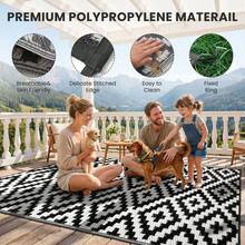 Sour Lemon Large Outdoor Rug Waterproof, Anti-Slip Plastic Straw Garden Rug, Outdoor Mat Carpet, UV Resistant For Camping, Deck, Beach, Picnic, Backyard, Poolside, 150x240cm - HitamPutih - View 2