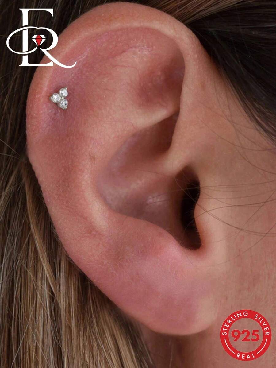 1 đôi bông tai hình tam giác bằng bạc sterling 925, kiểu dáng thời trang đa năng, đính đá Cubic Zirconia hình cầu, quà tặng trang sức cho phụ nữ.