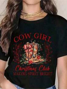 Gift Cowgirl Club T-Shirt, Seasonal T-Shirt, Funny T-Shirt, Small Town Girl T-Shirt, Retro Western Summer T-Shirt (Soft) - 黑色 - 查看 6