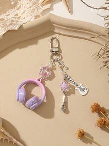 1pc Cute Creative 3D Beaded Earphone Keychain, Phone Strap Pendant, Backpack Hanging Decoration Accessory, Ideal Gift For Friends/Besties/Family - Star Guitar Headphone Pendant Keychain - View 9