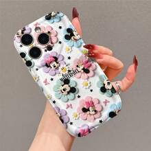 Officially Licensed Disney Mickey Mouse & Minnie Mouse Phone Case, This Protective Phone Case Features A Whimsical Print Of Mickey And Minnie Faces Nested Inside Pastel‑Hued Floral Shapes, Mixed With Daisy Blooms, Black Star And Pink Butterfly Details Plus The Bold "MASTERPIECE" Text Against A Clean White Base, Made With Flexible, Durable TPU Material To Protect Against Everyday Scratches, Bumps, And Minor Impacts, With A Raised Camera Frame For Extra Lens Protection, Slim And Lightweight Construction That Adds Minimal Bulk And Fits Easily In Pockets And Bags, Compatible With IPhone 17, 16, 15, 14, 13, 12, 11 Pro Models, Making It A Charming Choice For Disney Fans, Ideal For Birthdays, Holidays, Or Any Special Occasion To Surprise Family And Friends. - trắng - Xem 3