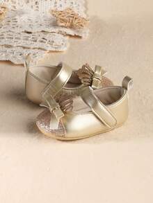 1 Pair Newborn Infant Girl Fashion Versatile Cute Indoor Floor Princess Shoes Suitable For Spring And Autumn - Gold - View 3