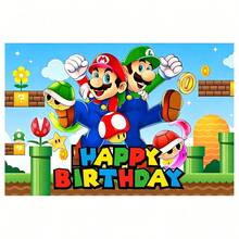 SUPER MARIO BROS. 1set Super Plumber Bros Adventure Game Inspired Party Decorations, Happy Birthday Banner + Swirls + Cake Toppers + Backdrop Set, Featuring Princess, Green Dinosaur & Classic Game Characters, Complete Supplies For Themed Parties, Indoor & Outdoor Use - Multicolor - View 9