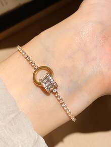 1pc Geometric Design Bracelet, Delicate Niche Style, Luxury Elegant Versatile Accessory - Gold - View 7