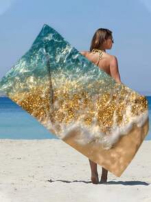250gsm Ultra-Soft Absorbent Quick-Dry Beach Towel With Golden Sand Pattern, Suitable For Beach, Pool, Yoga Mat, Sunscreen Shawl, Summer Travel, Camping, Swimming, Picnic - Gold - View 10