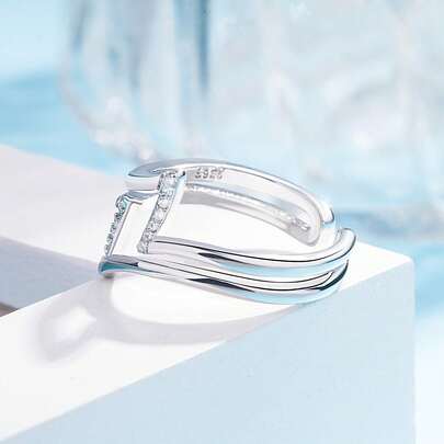 Shang Li Multi-Style Fully Paved Cubic Zirconia Double-Layer Silver Ring, Embedded Diamond Double-Layer Rose Gold Mesh Line Minimalist Everyday Wear Ring
