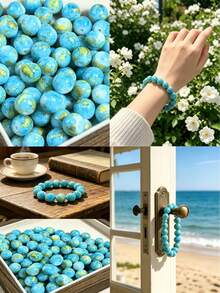 50 pièces Perles en verre émaillé colorées de 10 mm, perles lâches à trou droit pour la fabrication de bijoux DIY, accessoires d'artisanat, fournitures d'artisanat - Multicolore - Voir 3