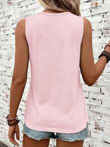 LUNE Camiseta sin mangas de cuello redondo 95% casual y cómoda para mujer - Rosa - Ver 2