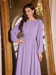 Vestido de dama de honor de manga linterna de unicolor elegante y extra largo - Púrpura polvoriento - Ver 3