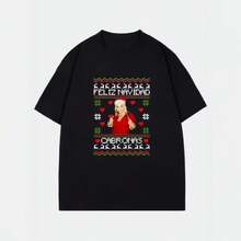 Camiseta negra de manga corta con estampado navideño latinoamericano, prenda informal, conjunto navideño, unisex. - Negro - Ver 1