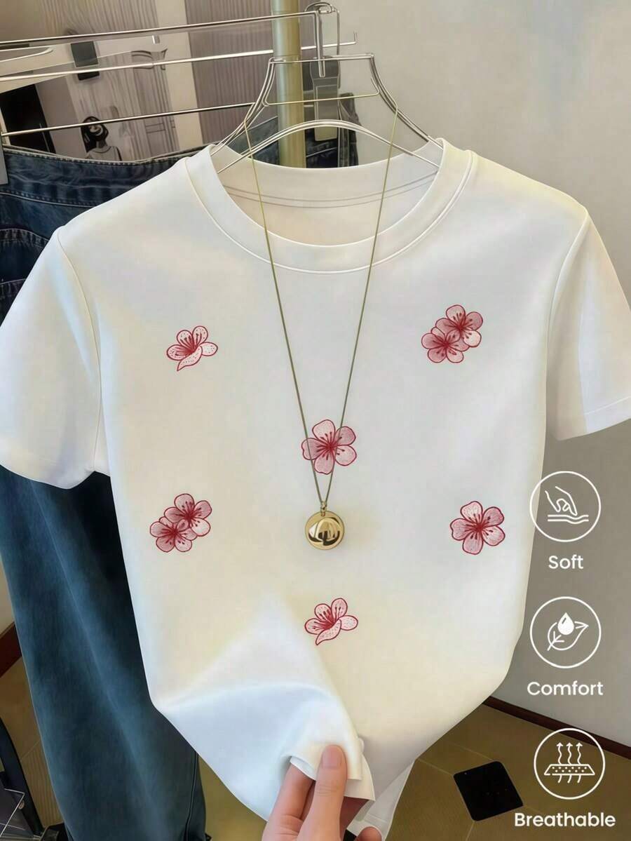 Camiseta de manga corta de moda para primavera y verano de 2026, hecha en México, 180 gramos. Estampado de dibujos animados, modelo de pareja, apta para uso interior o exterior. Cuello redondo, unisex, ideal para oficina y ocio. Paquete de una pieza. - Blanco - Ver 1