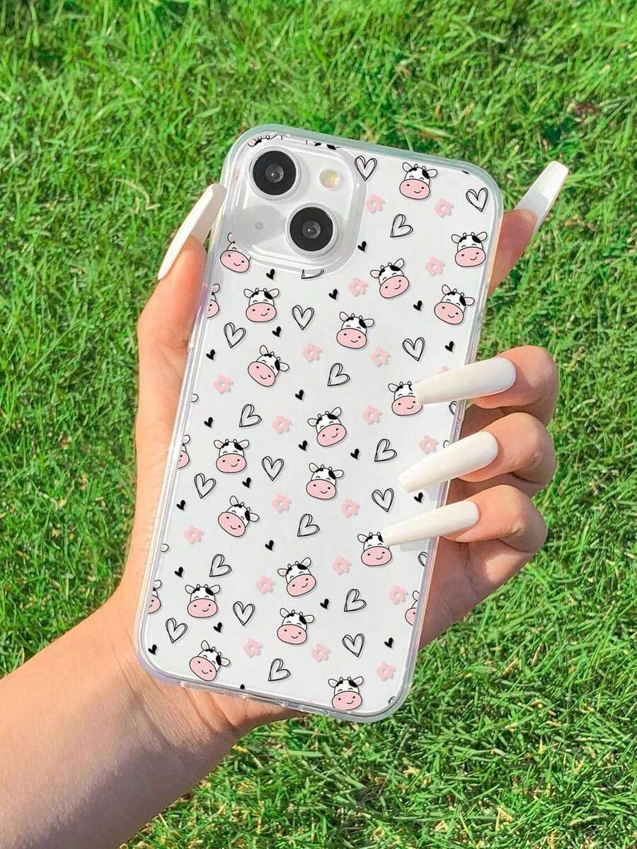 1 pieza Funda de teléfono con estampado de vaca pintada de colores compatible con iPhone/compatible con teléfonos - Multicolor - Ver 1