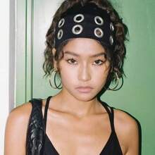 1 chiếc băng đô thời trang phong cách Punk, băng đô Gothic mềm mại, chống trượt, co giãn, khoét rỗng, thích hợp cho đi biển/nghỉ lễ, băng đô thể thao yoga, đa năng cho sử dụng hàng ngày. - màu đen - Xem 3