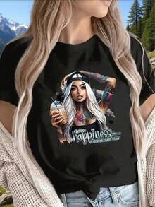 100% Algodón Premium 180g .¡Oferta Especial!Playera.Camiseta única y original con diseño Y2K que resalta un mensaje inspirador elige la felicidad con ilustraciones de estilo moderno perfecta para amantes del arte y la autoexpresión ideal para el estilo urbano y casual de México.Camiseta Streetwear Unisex Ideal para Conciertos y Regalo - Negro - Ver 6