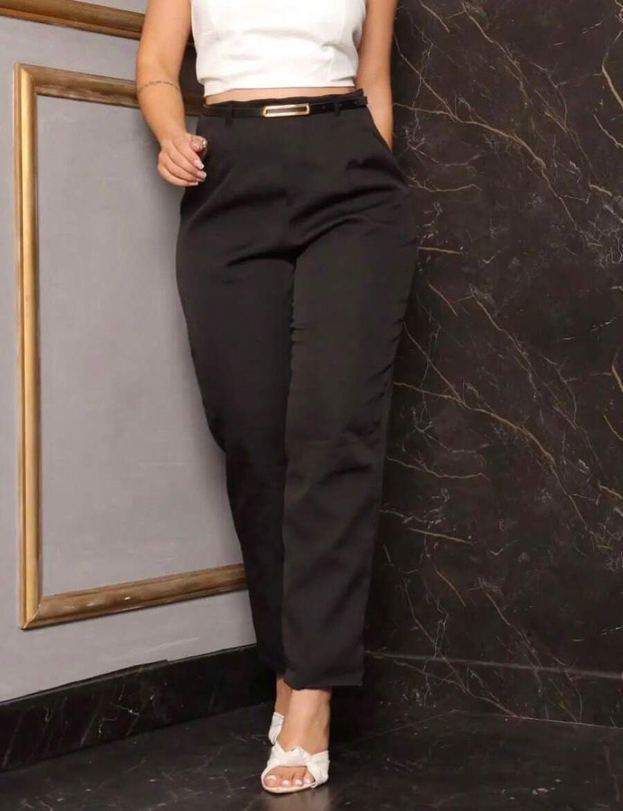 Tailored Trousers With A Carrot-Style Belt, ZA Type. - 1 caza negra - Ver 1