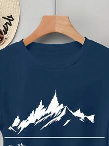 Women's 100% Cotton Short Sleeve T-Shirt With Subtle Outdoor-Themed Patches - Casual Spring And Summer Blouse, Machine Washable, Ideal For Picnics And Casual Wear, Non-Outdoor Printed T-Shirts - 藍色 - 查看 5