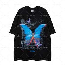 100% Pure Cotton Short-Sleeved T-Shirt, European And American Chic Style, With Butterfly Print, For Men And Women, New Summer Collection. - 黑色 - 查看 5