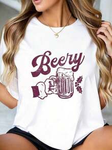 Women's T-Shirt - Graphic Tees For Women - Soft, Breathable, Crew Neck, Lightweight And Comfortable For Casual Summer Wear, With Letter Print, Artistic Fashion Statement - 白色 - 查看 1