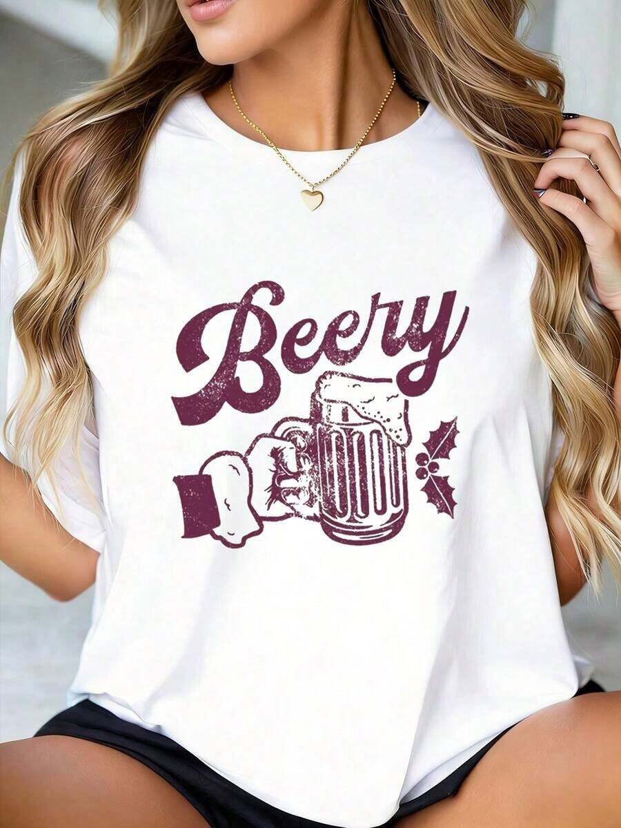 Women's T-Shirt - Graphic Tees For Women - Soft, Breathable, Crew Neck, Lightweight And Comfortable For Casual Summer Wear, With Letter Print, Artistic Fashion Statement - 白色 - 查看 1