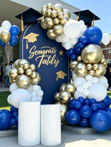 102pcs Blue, White And Gold Graduation Balloon Decoration Set, Suitable For Graduation Celebration, Graduation Ceremony Decoration, Graduation Memorial Event, Graduation Theme Party And Graduation Photo Backdrop - Graduation Season Blue, White and Gold Balloon Decoration Set - View 6