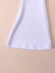 1件女童純色高腰緊身褲，中大童彈性瑜伽褲，4-11歲時尚喇叭長褲 - 白色 - 查看 5