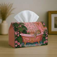 1pc French Retro Floral Fabric Tissue Box Cover, Waterproof Dustproof Durable Foldable Tissue Paper Holder, Soft Cream Farmhouse Style Napkin Box, Suitable For Multiple Scenes Home Decor - Multicolor - View 2