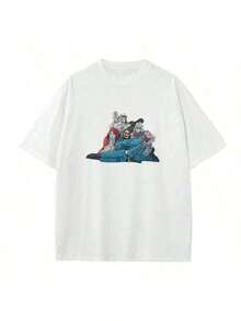 Women's Vintage T-Shirt, White, Printed, 180 G/M², 100% Cotton, Round Neck, Casual And Relaxed Fit, PriFashion - 白色 - 查看 1