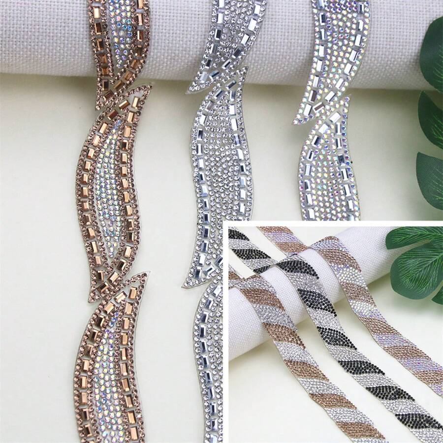1 Yard Glass Diamond Minimalist Hot Melt Glue Decorative Trim, Willow Wave Design, Suitable For Hair Accessories, Clothing, Bags, Shoes Decoration, Craft Art Supplies