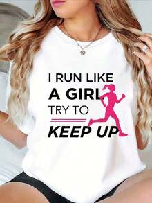 Under The Radar Women's Casual Short Sleeve T-Shirt With Running Inspirational Print, Crew Neck, Slightly Stretchy, Regular Fit, Spring Summer Top, Ladies T-Shirt - Unisex Vintage Urban Style, Loose Cotton Short Sleeve Crew Neck T-Shirt - 白色 - 查看 7