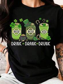 Camiseta de Cerveza para el Día de San Patricio, Bebida, Irlandesa, Trébol de la Suerte, para Hombres y Mujeres, Ropa Festiva para Fiesta del Día de San Patricio, 100% algodón puro, Camiseta de Mujer - Negro - Ver 1