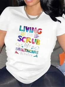 Nuevo modelo 2026,% algodón, adecuado para primavera y verano, corte holgado, ropa casual, diseño moderno, material duradero, camiseta de mujer de primavera-verano con estampado de alta calidad. Perfecta para vacaciones en la playa, viajes a la playa, campamentos de verano, ropa casual, reuniones temáticas de vacaciones, camisetas de manga corta adecuadas para el uso diario. - Negro - Ver 6